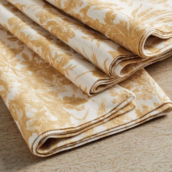 Pottery Barn Sorrel Toile Organic Cotton Tablecloth + 8 Dinner Napkins Yellow - Picture 13 of 13